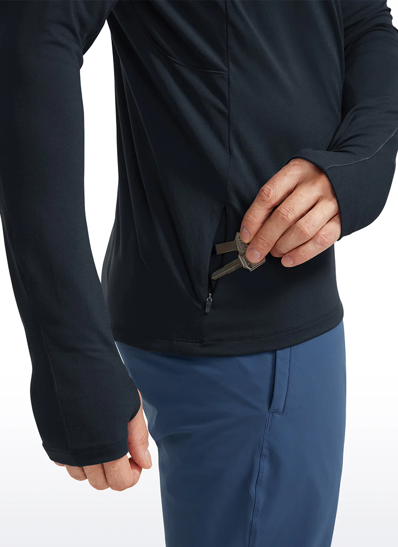 Brushed Half Zip Long Sleeve with Thumbhole - Image 15