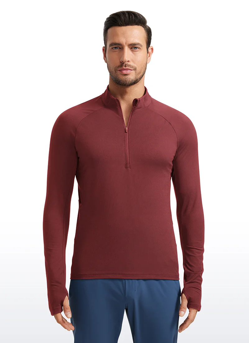 Brushed Half Zip Long Sleeve with Thumbhole - Image 19