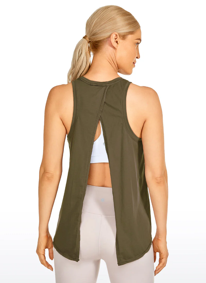 Pima Cotton High Neck Tank Split Open Back - Image 25