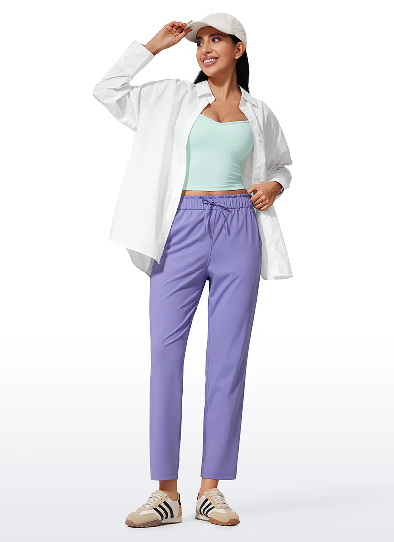 Stretch Drawstring High Waist 7/8 Pants with Pockets 27'' - Image 27
