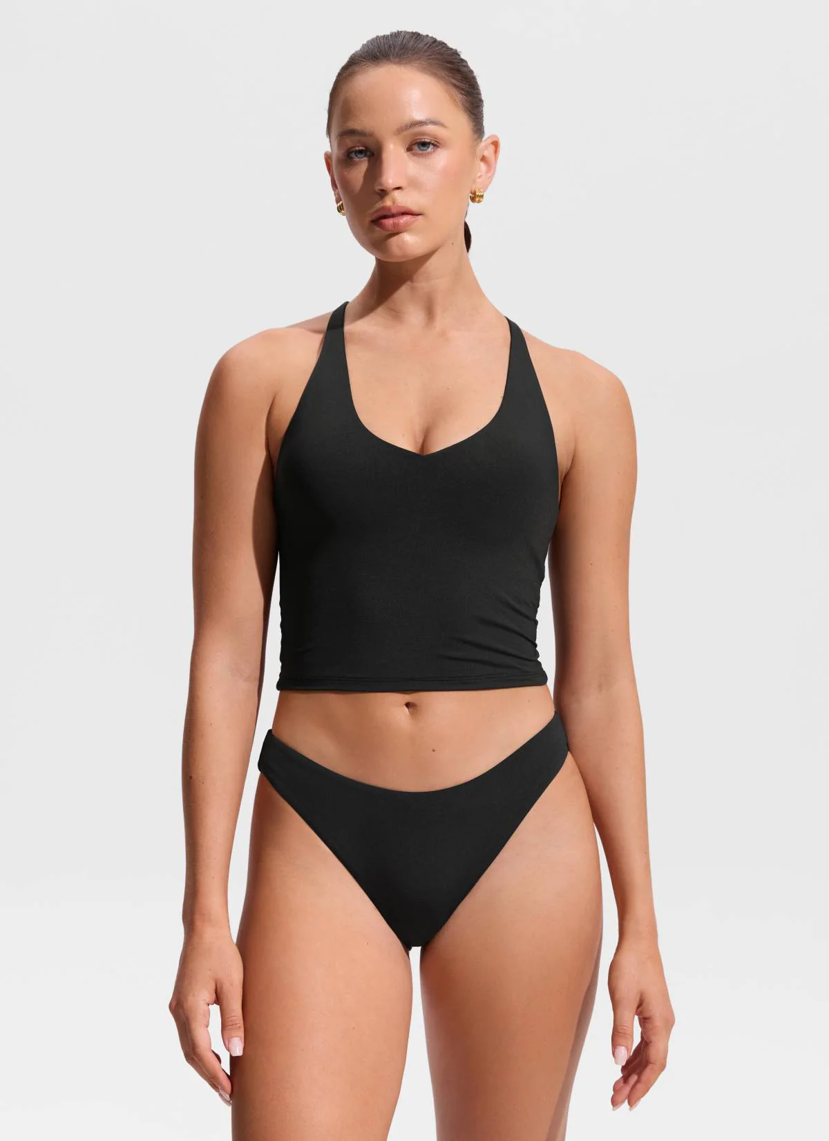 V Neck Criss Cross Back Crop Tankini - Image 21