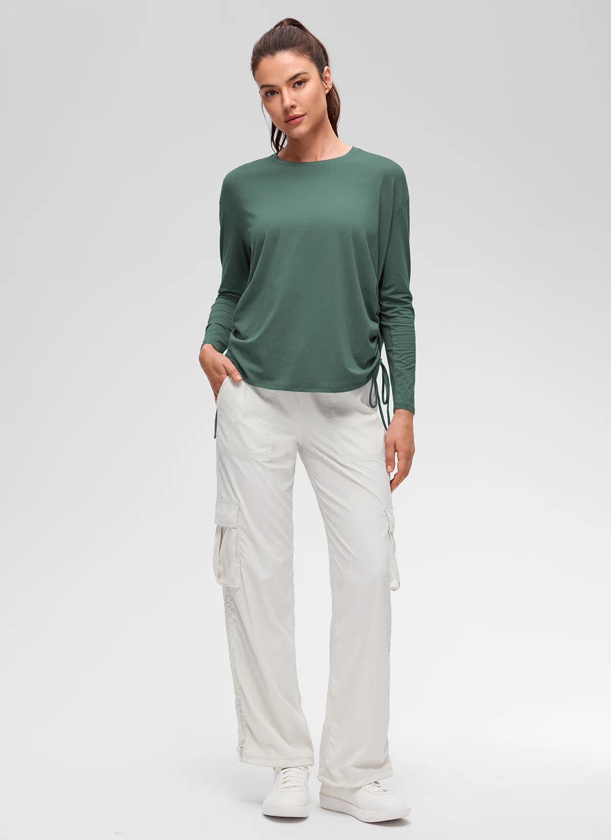 Pima Cotton Hip Length Ruched Long Sleeve - Image 3