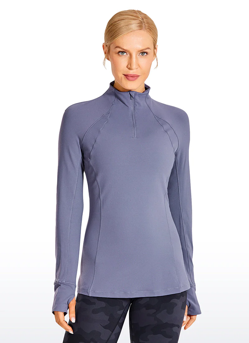 Brushed Quarter-Zip Long Sleeve with Thumb Holes - Image 14