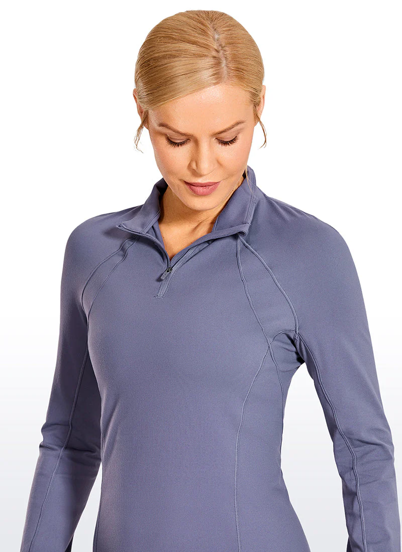 Brushed Quarter-Zip Long Sleeve with Thumb Holes - Image 16
