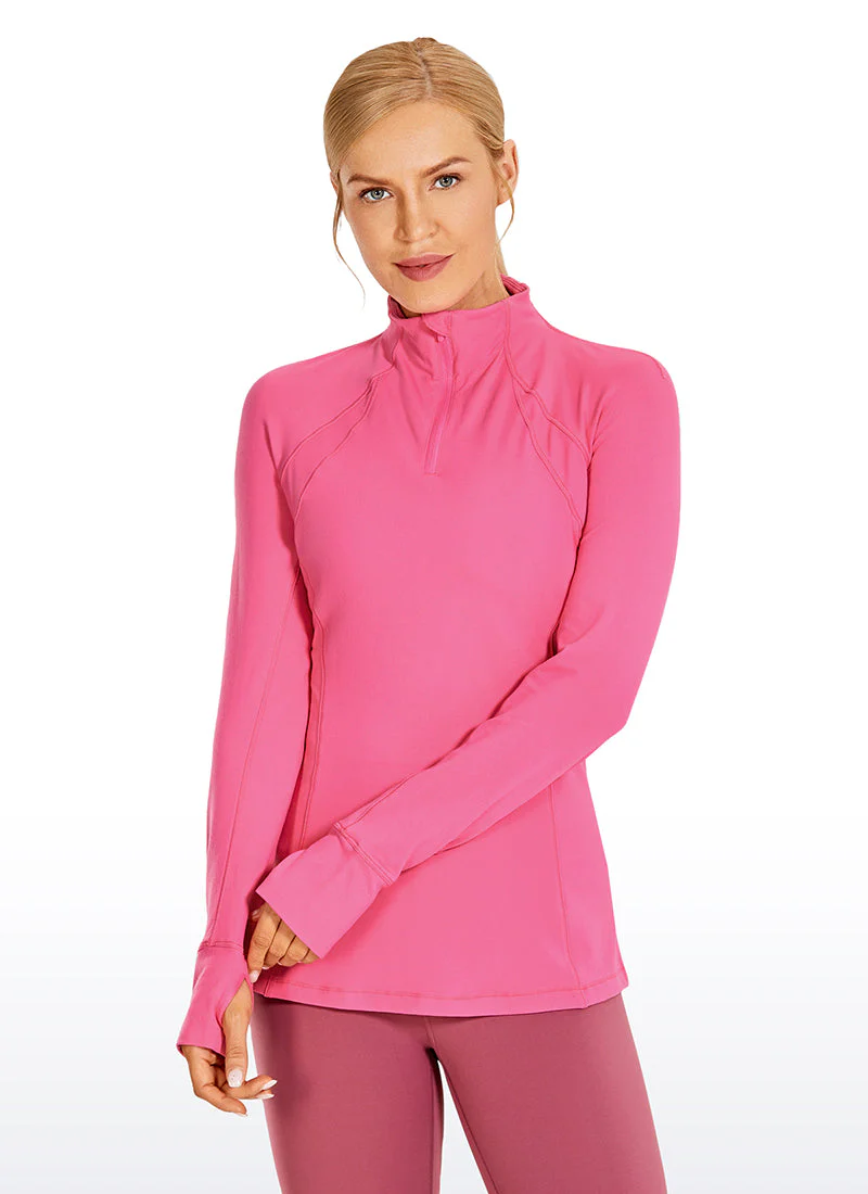 Brushed Quarter-Zip Long Sleeve with Thumb Holes - Image 22