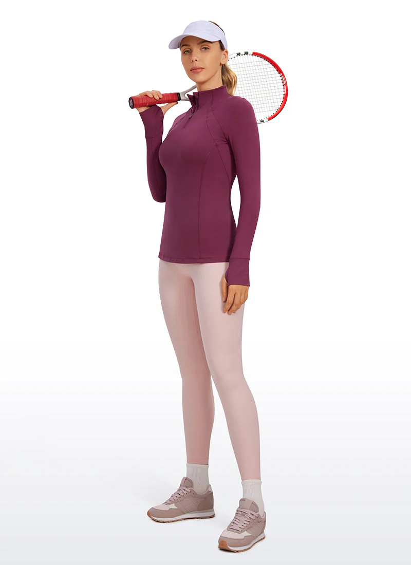 Brushed Quarter-Zip Long Sleeve with Thumb Holes - Image 27