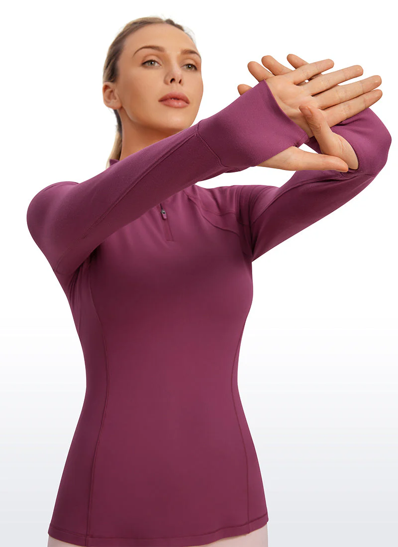 Brushed Quarter-Zip Long Sleeve with Thumb Holes - Image 28