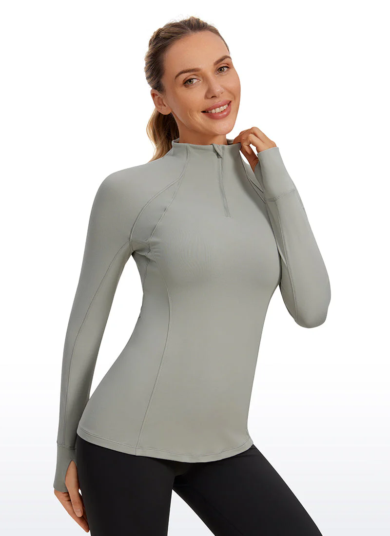Brushed Quarter-Zip Long Sleeve with Thumb Holes - Image 29