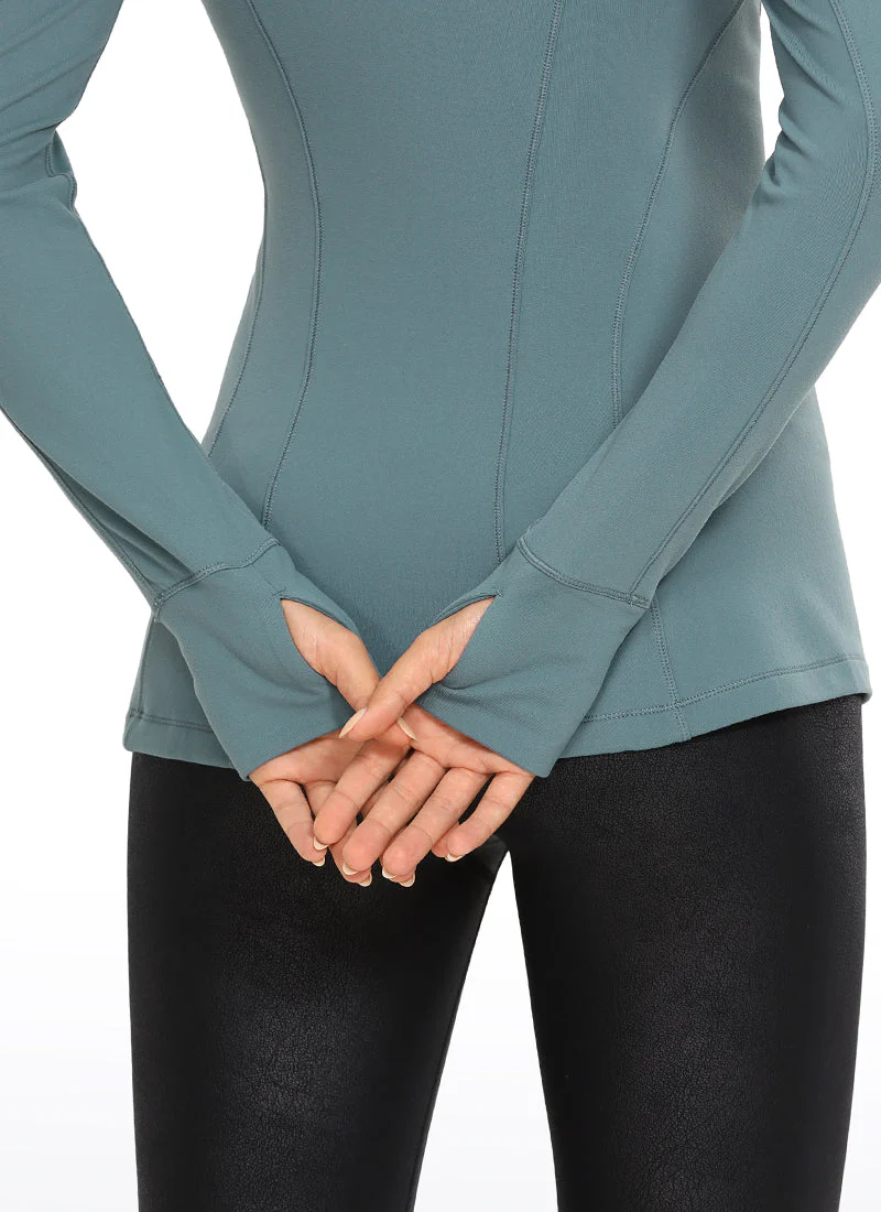 Brushed Quarter-Zip Long Sleeve with Thumb Holes - Image 4