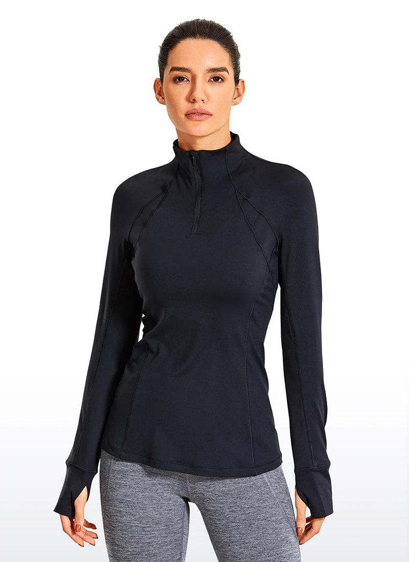 Brushed Quarter-Zip Long Sleeve with Thumb Holes - Image 9